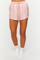 Women's Satin Feather-Trim Shirt & Shorts Pajama Set in Gossamer Pink Small