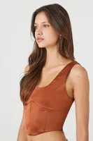 Women's Satin Corset Crop Top in Chestnut Medium