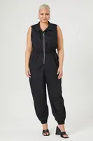 Women's Zip-Up Jumpsuit in Black, 0X