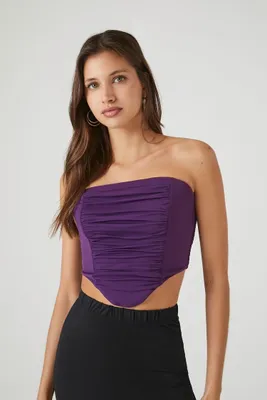 Women's Smocked Tube Crop Top in Eggplant Small