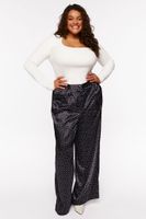 Women's Polka Dot Satin Wide-Leg Pants in Black/White, 1X