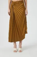 Women's Pleated Satin Maxi Skirt in Cigar Large