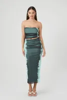 Women's Mesh Tie-Dye Tube Top & Maxi Skirt Set in Dark Green, XS