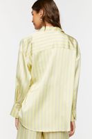 Women's Oversized Satin Striped Shirt in Green Apple/Grey Small