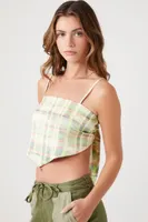 Women's Plaid Handkerchief Cropped Cami in Green, XS