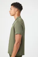 Men Cuban Collar Short-Sleeve Shirt in Olive Medium