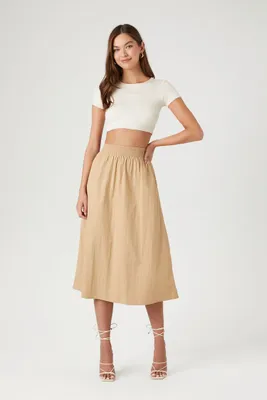 Women's A-Line Nylon Midi Skirt in Khaki, XL