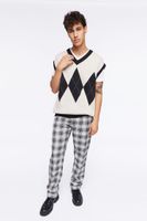 Men Plaid Drawstring Joggers in White, XXL