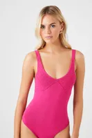 Women's Textured Sweater-Knit Bodysuit Pink