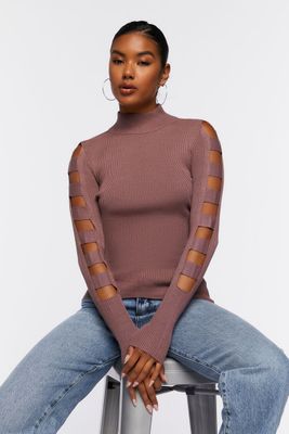 Women's Ribbed Ladder Cutout Sweater in Rose Small