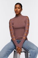 Women's Ribbed Ladder Cutout Sweater in Rose Small