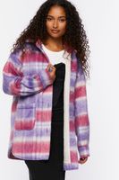 Women's Oversized Plaid Longline Coat in Pink/Blue Haze Large