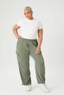 Women's Drawstring Cargo Joggers in Olive, 0X