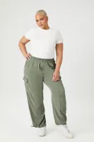 Women's Drawstring Cargo Joggers in Olive, 2X