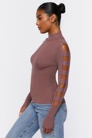 Women's Ribbed Ladder Cutout Sweater in Rose Small