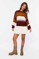 Women's Striped Balloon-Sleeve Sweater Burgundy