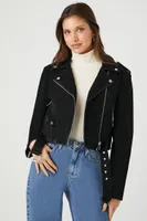 Women's Faux Leather Belted Moto Jacket in Black, XS