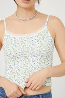 Women's Ditsy Floral Cropped Cami in Blue/White, XL