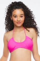 Women's Tie-Neck Halter Bikini Top in Shocking Pink Small