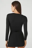 Women's Combo Long-Sleeve Bodysuit in Black, XS