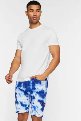 Men Distressed Tie-Dye Denim Shorts White,