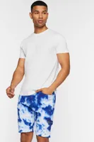 Men Distressed Tie-Dye Denim Shorts White,