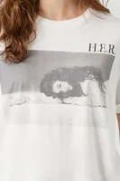 Women's HER Graphic T-Shirt in White/Black, L/XL