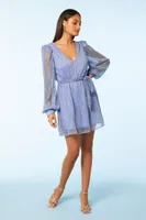 Women's Chiffon Metallic Mini Dress in Blue Small