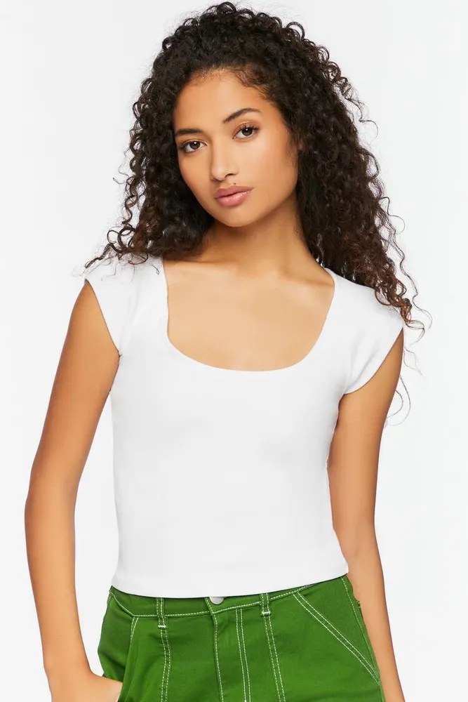 Women's Ribbed Cap Sleeve Crop Top White