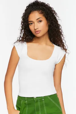 Women's Ribbed Cap Sleeve Crop Top in White Large