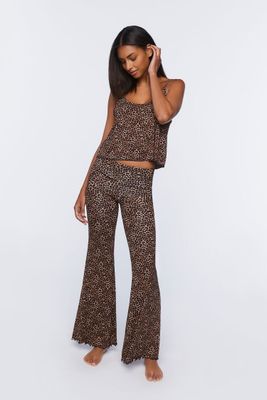 Women's Leopard Print Pajama Pants in Tan/Black Large