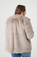 Women's Notched Faux Fur Coat in Taupe, 4X