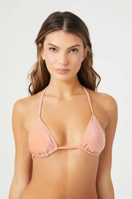Women's Glitter Knit Triangle Bikini Top