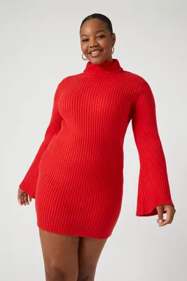 Women's Turtleneck Mini Sweater Dress in Fiery Red, 1X