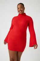 Women's Turtleneck Mini Sweater Dress in Fiery Red, 1X