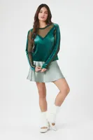 Women's Sheer Lace Velvet Top in Emerald Small