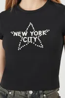 Women's New York City Rhinestone T-Shirt in Black Large