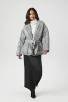 Women's Plaid Belted Wrap Coat Grey