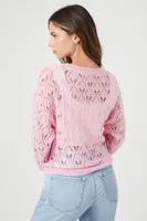 Women's Open-Knit Boat Neck Sweater in Pink Medium