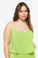 Women's Plisse Lettuce-Edge Cami in Green, 3X