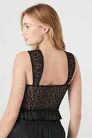 Women's Lace Ruffle-Trim Crop Top in Black Large