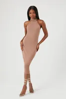 Women's Turtleneck Bodycon Midi Dress in Taupe Large