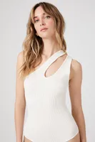 Women's Sweater-Knit One-Shoulder Bodysuit in White Medium