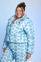 Women's Hello Kitty Puffer Jacket in Baby Blue, 0X