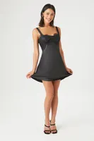 Women's Satin Lace-Trim Mini Slip Dress in Black Small