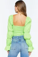 Women's Marie-Sleeve Smocked Crop Top in Bright Green Medium