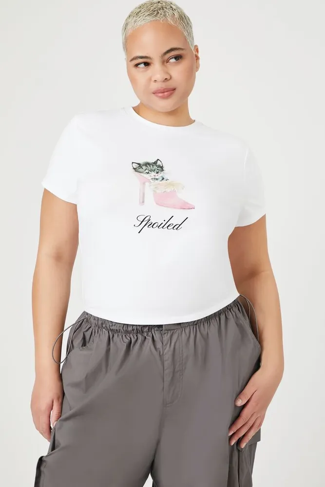 Women's Spoiled Kitten Cropped T-Shirt White,