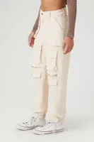 Women's Zippered High-Rise Cargo Jeans in Ivory Small