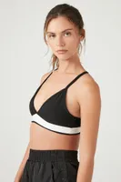 Women's Contrast V-Neck Sports Bra in Black, XS