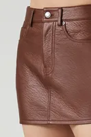 Women's Faux Leather Mini Skirt in Brown Large